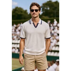 Abercrombie & Fitch NWT Sweater Short Sleeve Collar Navy Trim Tennis